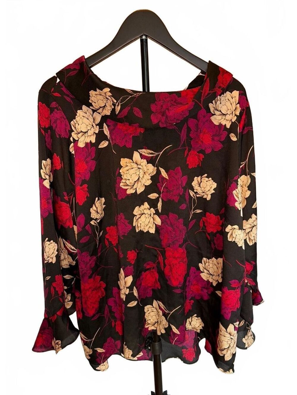 Vince Camuto 3X Black Rose Floral Blouse Whimsigoth Dark Romantic Gothic Boho